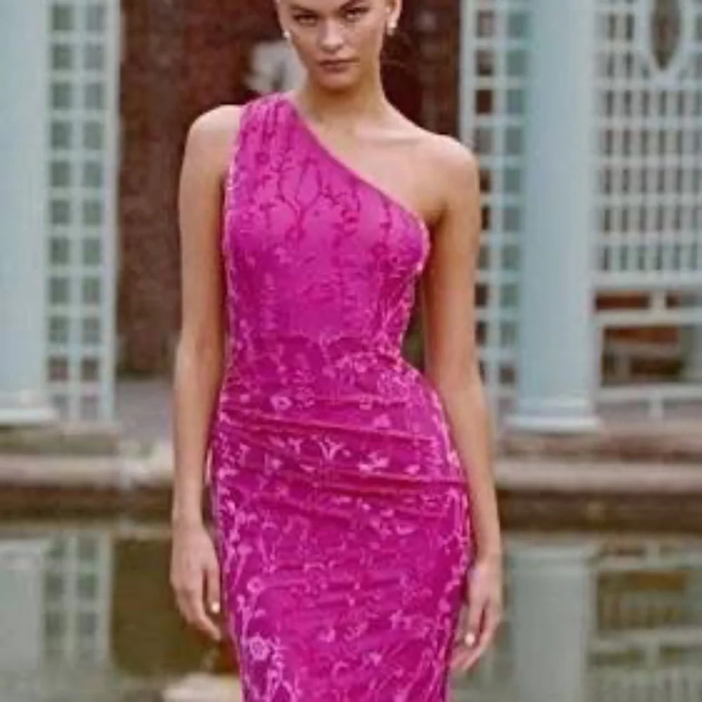 NWT Hutch One Shoulder Ruched Pink Velvet Dress Medium - Picture 4 of 12